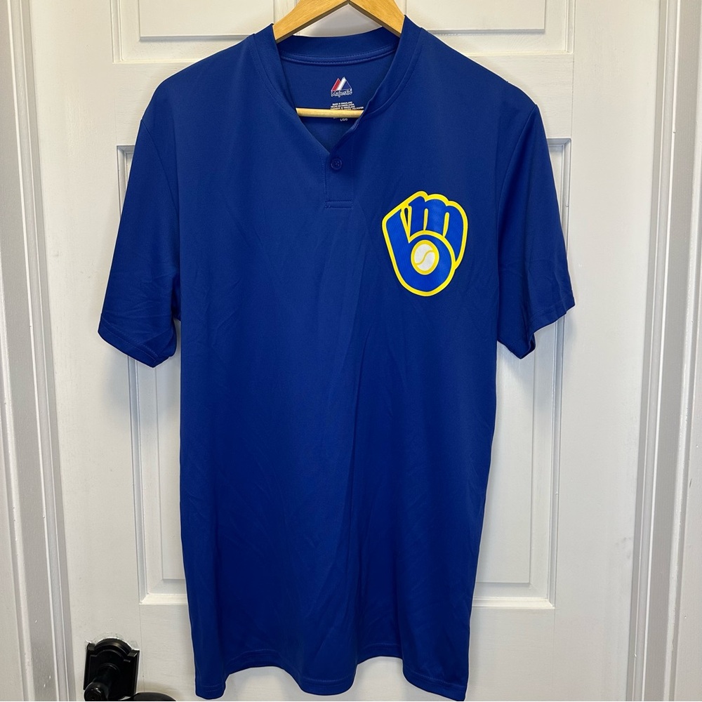 Milwaukee Brewers Majestic Royal Blue‎ Jersey with Yellow Logo